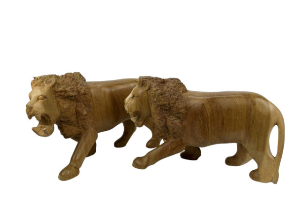 2 Handgeschnitzte Löwen